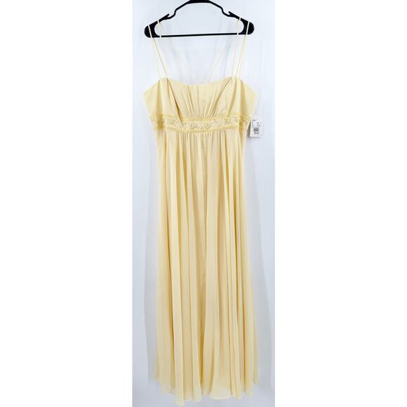DAVID’S Bridal Dress Size 16 NWT Spaghetti Strap Chiffon Beaded Canary Yellow - Picture 16 of 16